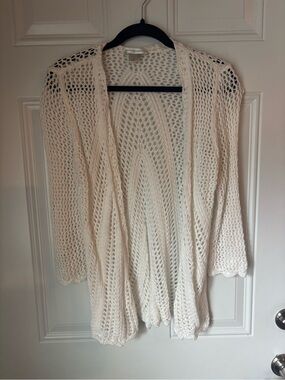 Christopher & Banks Cream Open-Weave Cardigan
